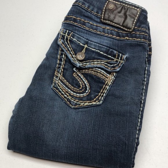 VINTAGE SILVER MCKENZIE JEANS SLIMCUT 26x34 DECORATED FLAP POCKET !! 😎 - Picture 1 of 16